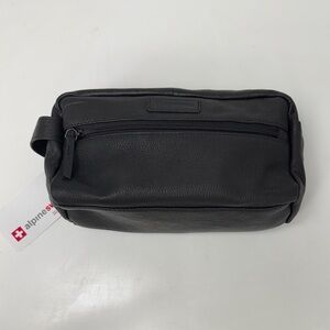 Alpine Swiss Men's Black Toiletry Bag Leather